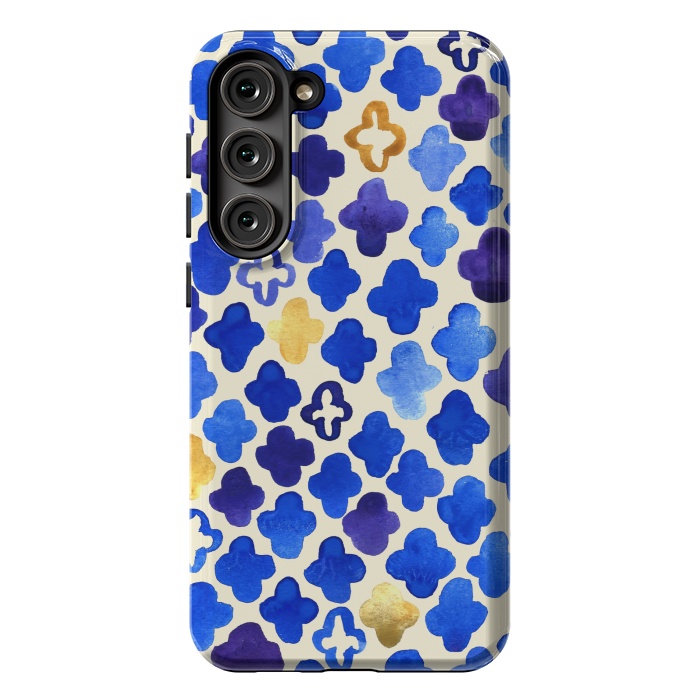 Galaxy S23 Plus StrongFit Rustic Watercolor Moroccan in Royal Blue & Gold by Tangerine-Tane