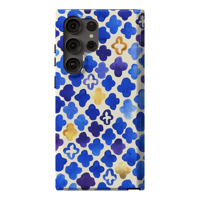Galaxy S23 Ultra StrongFit Rustic Watercolor Moroccan in Royal Blue & Gold by Tangerine-Tane