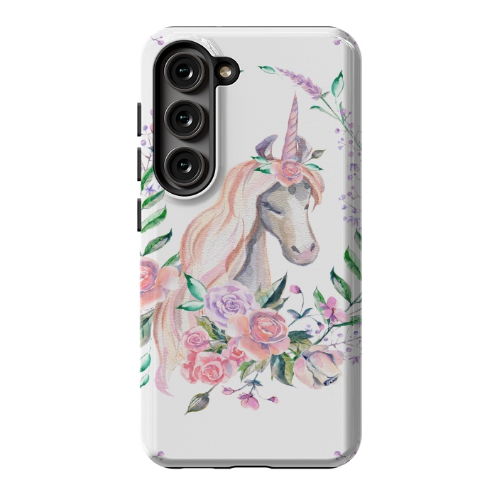 Galaxy S23 StrongFit watercolor floral unicorn by haroulita