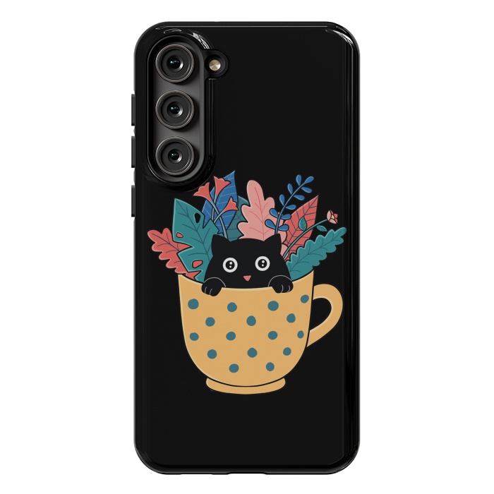 Galaxy S23 Plus StrongFit Cat and flowers by Coffee Man