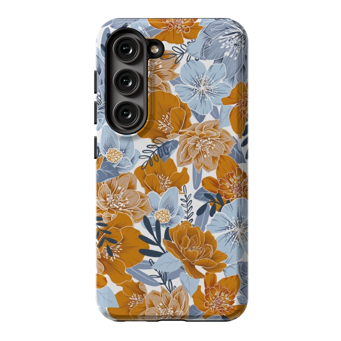 Galaxy S23 StrongFit Cozy Florals in Desert Sun, Navy and Fog by gingerlique