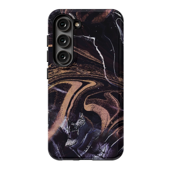 Galaxy S23 StrongFit Liquid marble with golden stripes - acrylic pour by Oana 
