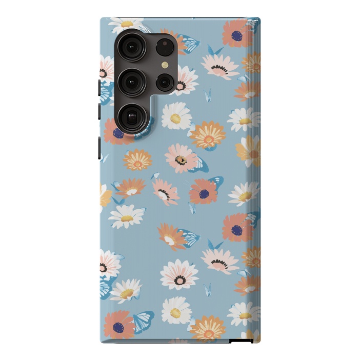 Galaxy S23 Ultra StrongFit Pastel daisy petals and butterflies - colorful aesthetic pattern by Oana 