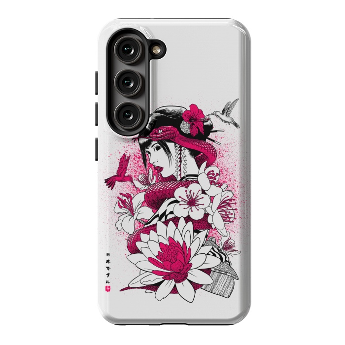 Galaxy S23 StrongFit Geisha with snake and hummingbirds by Alberto