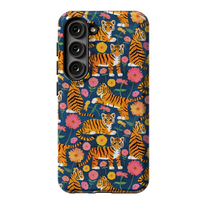 Galaxy S23 StrongFit Tiger Cubs and Zinnias by Tangerine-Tane