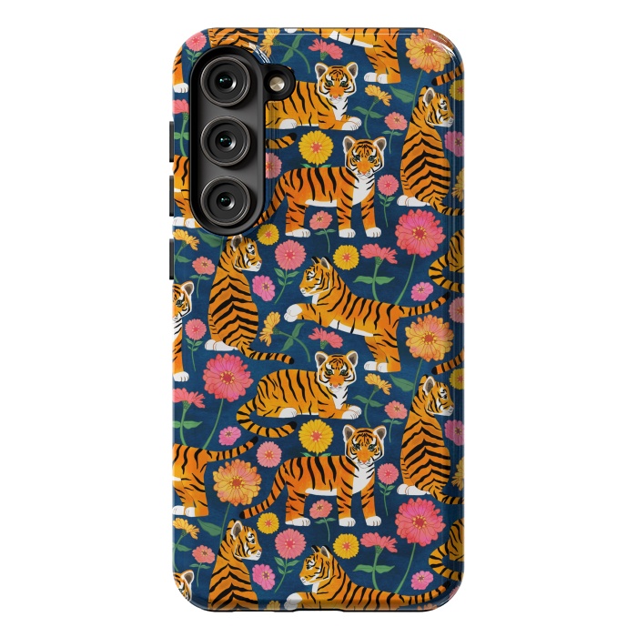 Galaxy S23 Plus StrongFit Tiger Cubs and Zinnias by Tangerine-Tane