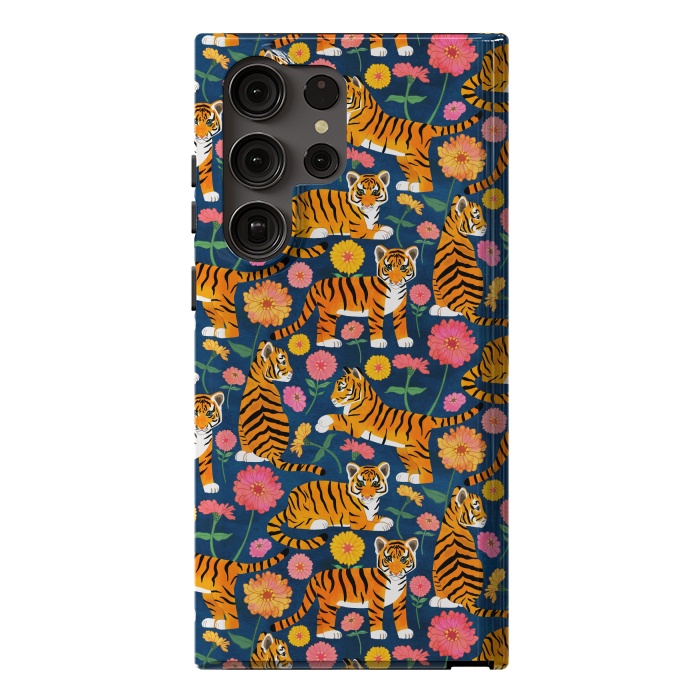 Galaxy S23 Ultra StrongFit Tiger Cubs and Zinnias by Tangerine-Tane
