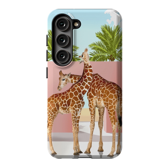 Galaxy S23 StrongFit Giraffe Villa | Contemporary Modern Architecture Digital Graphic Art | Wildlife Animals Palm Exotic by Uma Prabhakar Gokhale