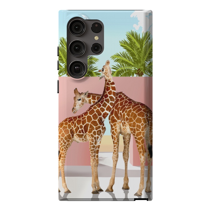 Galaxy S23 Ultra StrongFit Giraffe Villa | Contemporary Modern Architecture Digital Graphic Art | Wildlife Animals Palm Exotic by Uma Prabhakar Gokhale