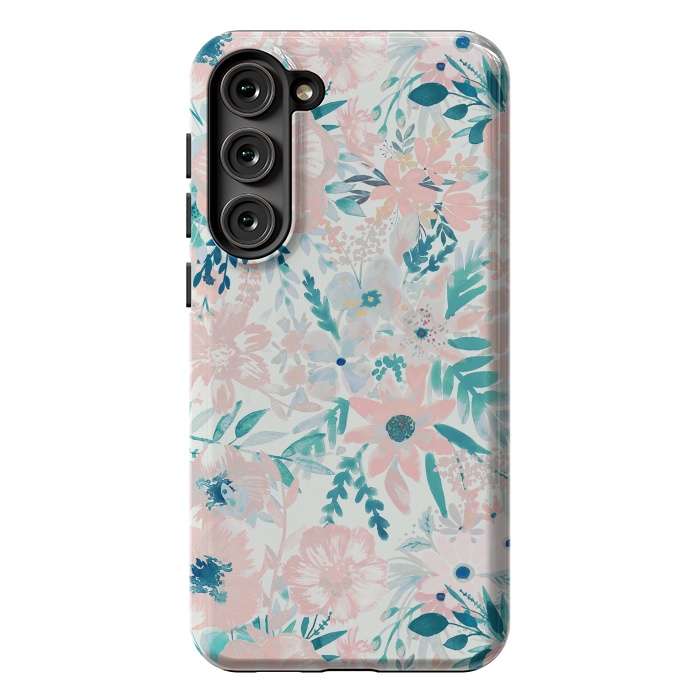 Galaxy S23 Plus StrongFit Watercolor wildflowers - petals and foliage pattern by Oana 