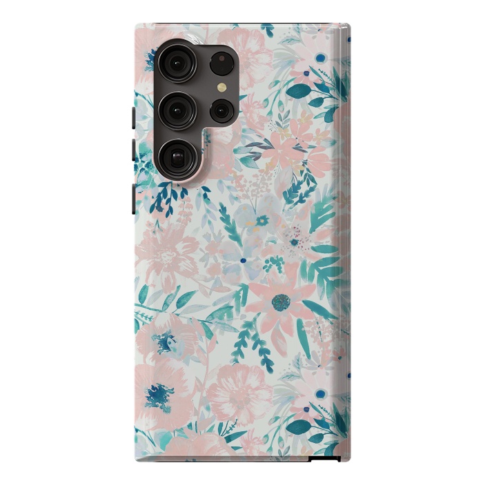 Galaxy S23 Ultra StrongFit Watercolor wildflowers - petals and foliage pattern by Oana 