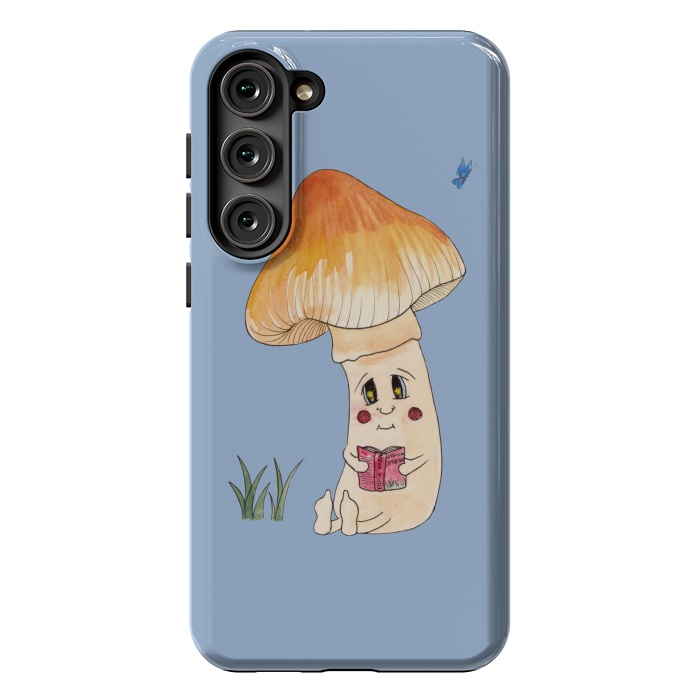 Galaxy S23 Plus StrongFit Cute Watercolor Mushroom Reading 3 by ECMazur 
