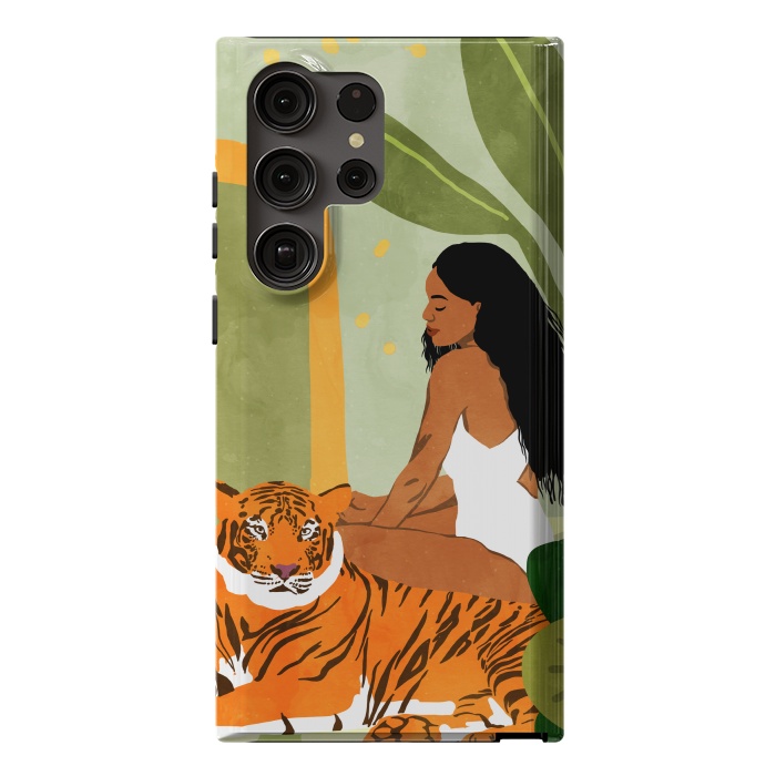 Galaxy S23 Ultra StrongFit Just You & Me | Tiger Urban Jungle Friendship | Wild Cat Bohemian Black Woman with Pet by Uma Prabhakar Gokhale