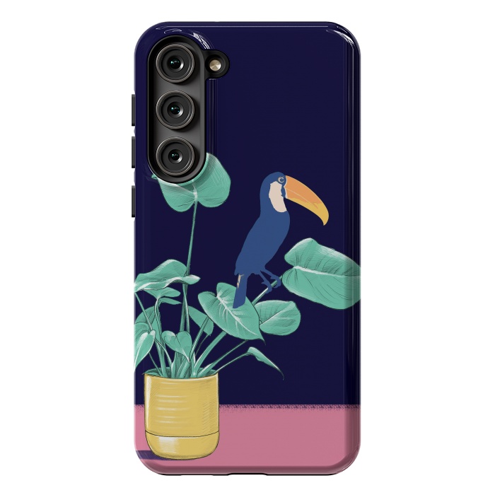 Galaxy S23 Plus StrongFit Toucan and plant - colorful minimal illustration by Oana 