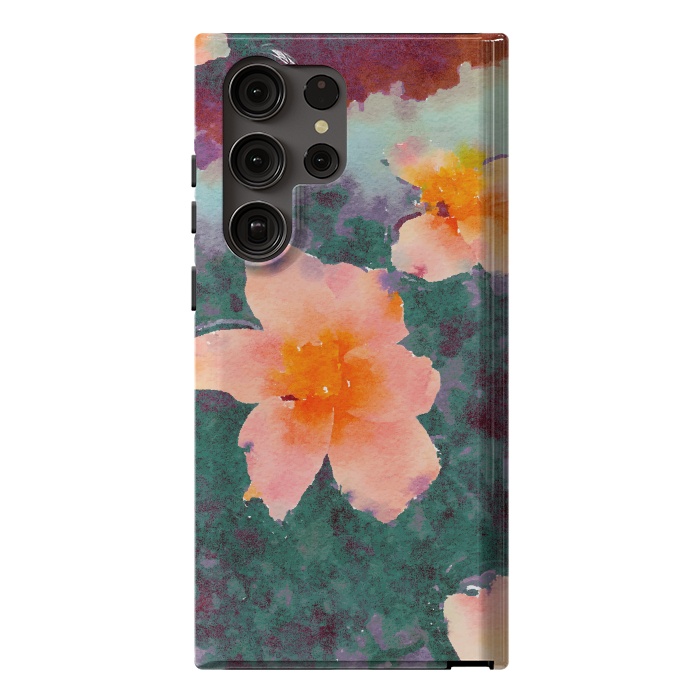 Galaxy S23 Ultra StrongFit Floating In Love, Watercolor Lotus Pond Botanical Lake, Forest Jungle Floral Painting by Uma Prabhakar Gokhale