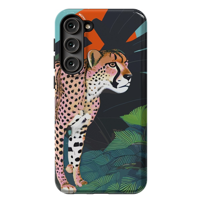 Galaxy S23 Plus StrongFit The Cheetah, Tropical Jungle Animals, Mystery Wild Cat, Wildlife Forest Vintage Nature Painting by Uma Prabhakar Gokhale