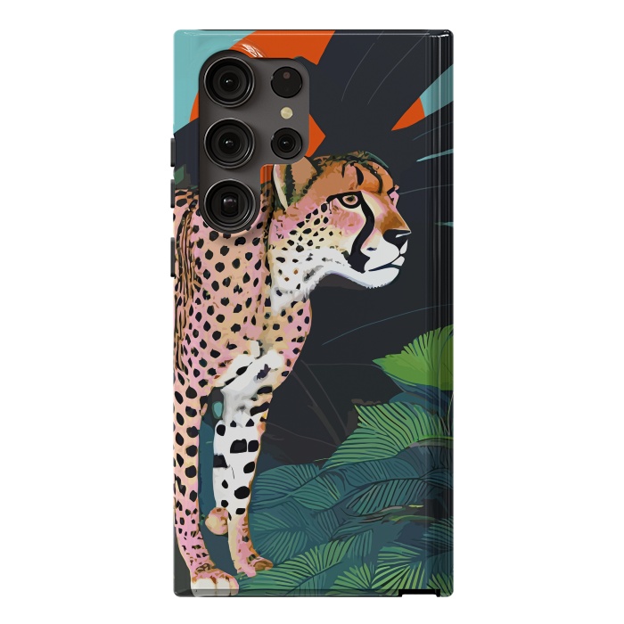Galaxy S23 Ultra StrongFit The Cheetah, Tropical Jungle Animals, Mystery Wild Cat, Wildlife Forest Vintage Nature Painting by Uma Prabhakar Gokhale