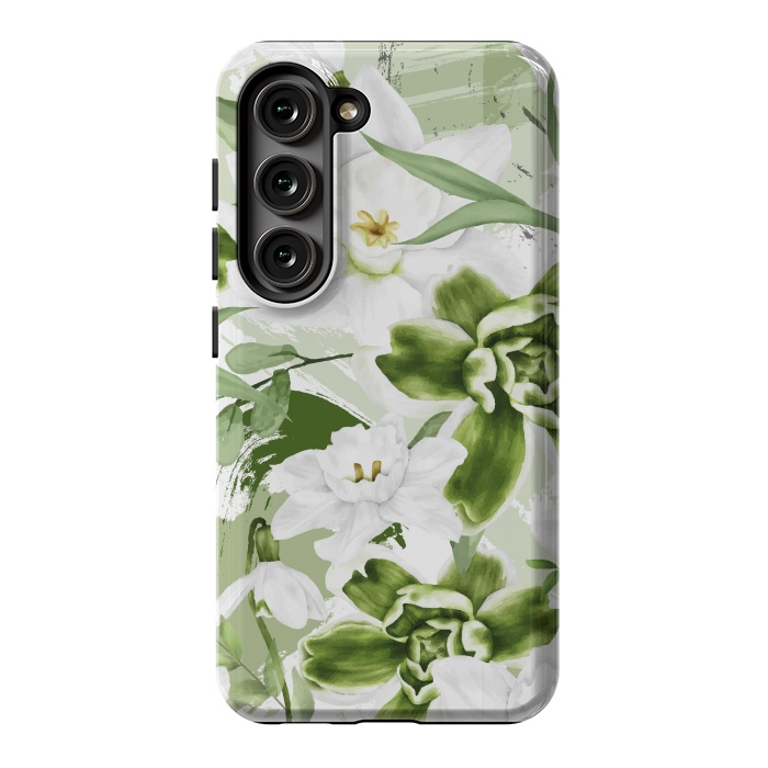 Galaxy S23 StrongFit White Watercolor Flowers 1 by Bledi