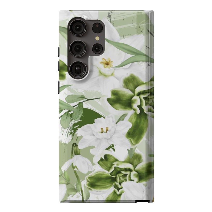 Galaxy S23 Ultra StrongFit White Watercolor Flowers 1 by Bledi