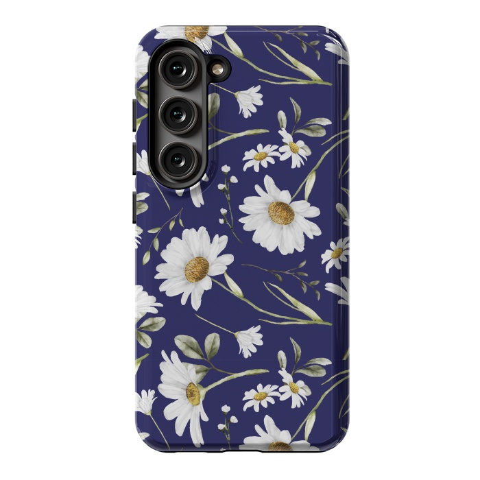 Galaxy S23 StrongFit White Watercolor Flowers 2 by Bledi