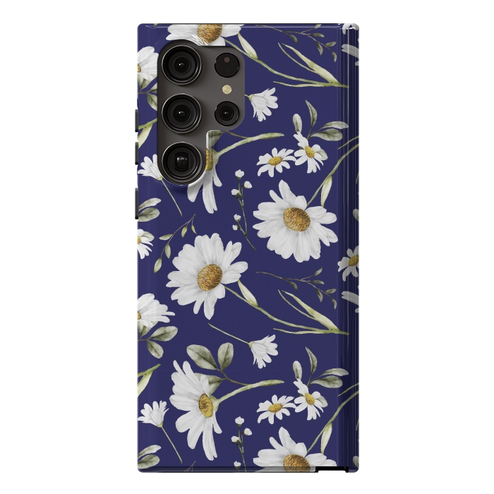 Galaxy S23 Ultra StrongFit White Watercolor Flowers 2 by Bledi