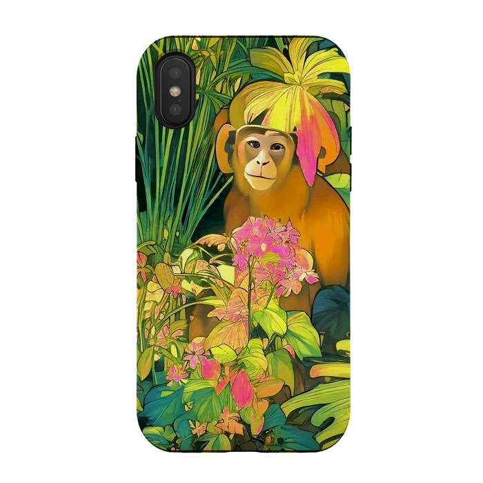 iPhone Xs / X StrongFit Daydreamer, Coming of Age Monkey Tropical Jungle Plants, Wildlife Botanical Nature Forest Bohemian Animals by Uma Prabhakar Gokhale