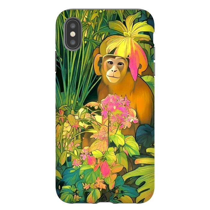 iPhone Xs Max StrongFit Daydreamer, Coming of Age Monkey Tropical Jungle Plants, Wildlife Botanical Nature Forest Bohemian Animals by Uma Prabhakar Gokhale