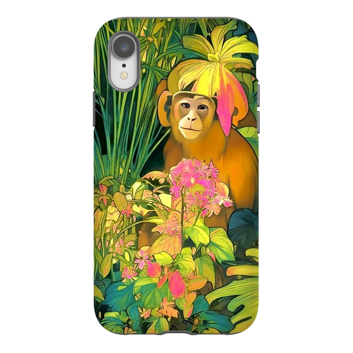 iPhone Xr StrongFit Daydreamer, Coming of Age Monkey Tropical Jungle Plants, Wildlife Botanical Nature Forest Bohemian Animals by Uma Prabhakar Gokhale