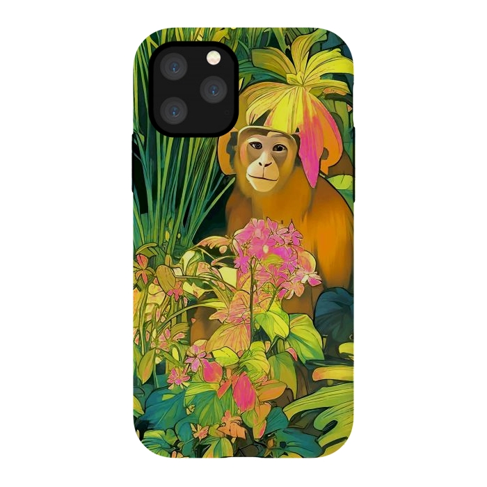 iPhone 11 Pro StrongFit Daydreamer, Coming of Age Monkey Tropical Jungle Plants, Wildlife Botanical Nature Forest Bohemian Animals by Uma Prabhakar Gokhale