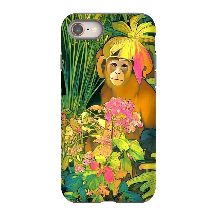 iPhone SE StrongFit Daydreamer, Coming of Age Monkey Tropical Jungle Plants, Wildlife Botanical Nature Forest Bohemian Animals by Uma Prabhakar Gokhale