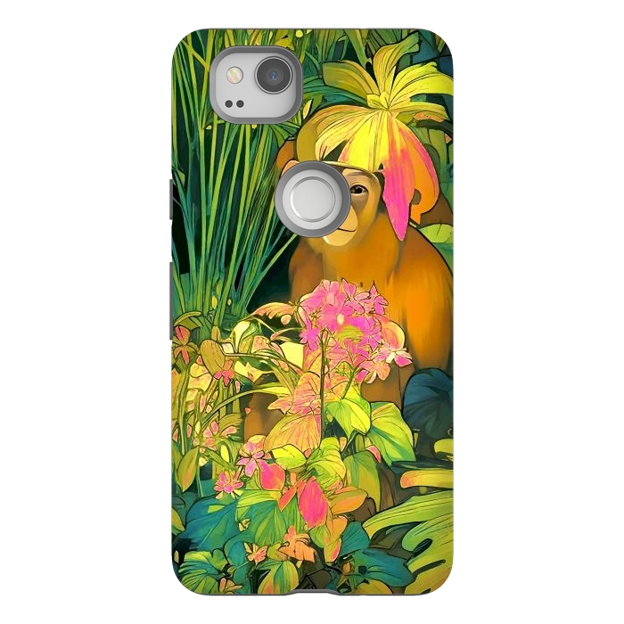Pixel 2 StrongFit Daydreamer, Coming of Age Monkey Tropical Jungle Plants, Wildlife Botanical Nature Forest Bohemian Animals by Uma Prabhakar Gokhale