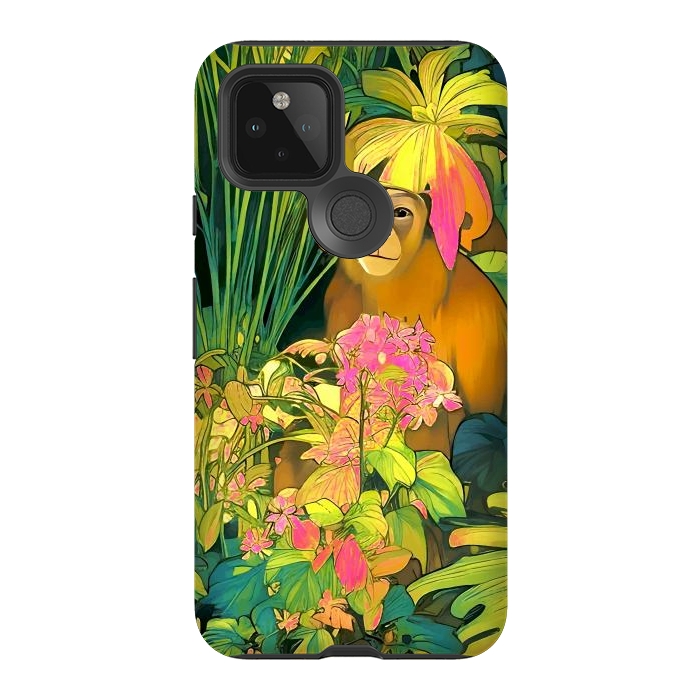 Pixel 5 StrongFit Daydreamer, Coming of Age Monkey Tropical Jungle Plants, Wildlife Botanical Nature Forest Bohemian Animals by Uma Prabhakar Gokhale