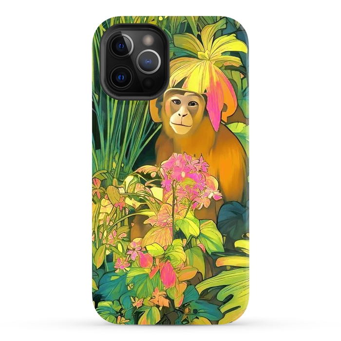 iPhone 12 Pro Max StrongFit Daydreamer, Coming of Age Monkey Tropical Jungle Plants, Wildlife Botanical Nature Forest Bohemian Animals by Uma Prabhakar Gokhale
