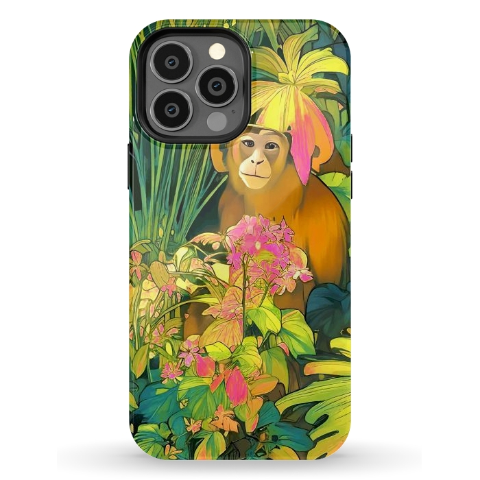 iPhone 13 Pro Max StrongFit Daydreamer, Coming of Age Monkey Tropical Jungle Plants, Wildlife Botanical Nature Forest Bohemian Animals by Uma Prabhakar Gokhale