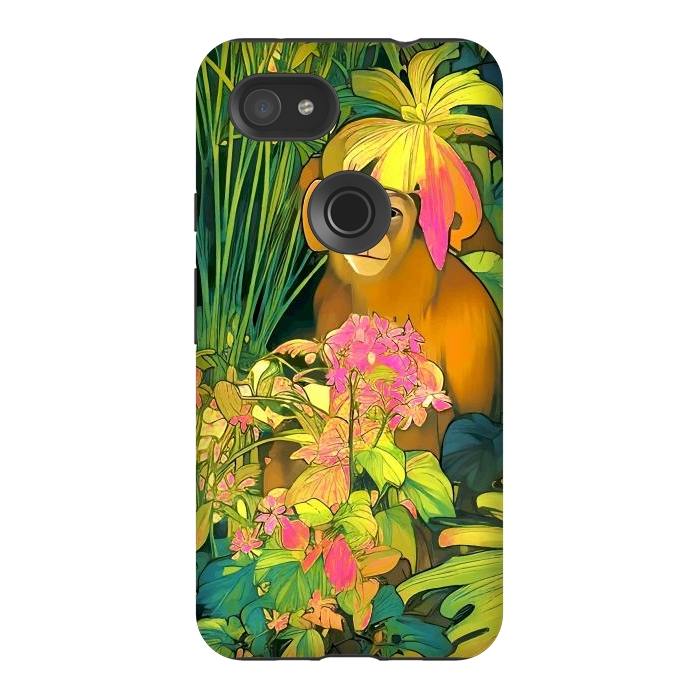 Pixel 3AXL StrongFit Daydreamer, Coming of Age Monkey Tropical Jungle Plants, Wildlife Botanical Nature Forest Bohemian Animals by Uma Prabhakar Gokhale