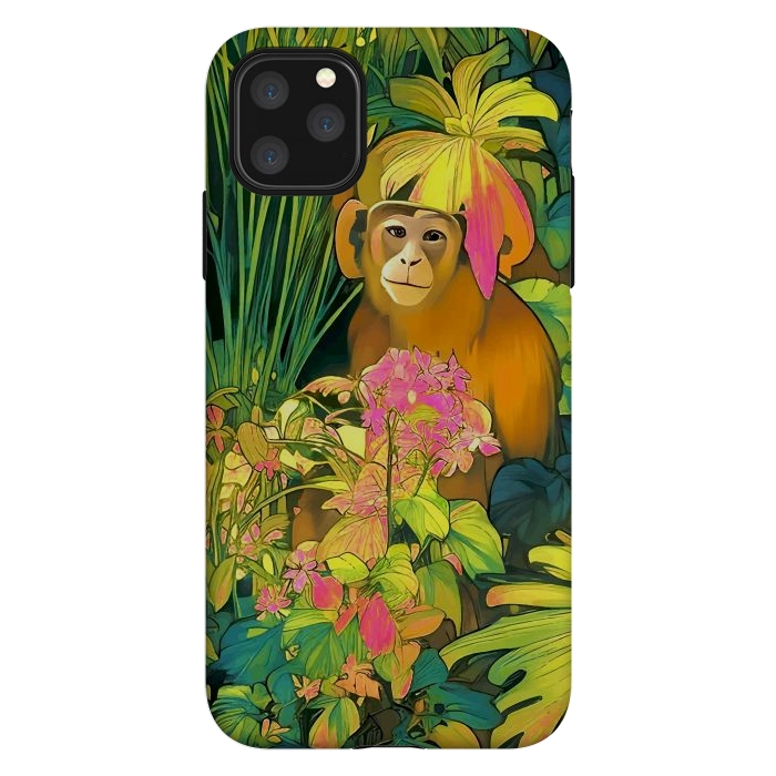 iPhone 11 Pro Max StrongFit Daydreamer, Coming of Age Monkey Tropical Jungle Plants, Wildlife Botanical Nature Forest Bohemian Animals by Uma Prabhakar Gokhale