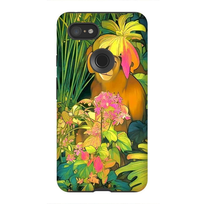Pixel 3XL StrongFit Daydreamer, Coming of Age Monkey Tropical Jungle Plants, Wildlife Botanical Nature Forest Bohemian Animals by Uma Prabhakar Gokhale