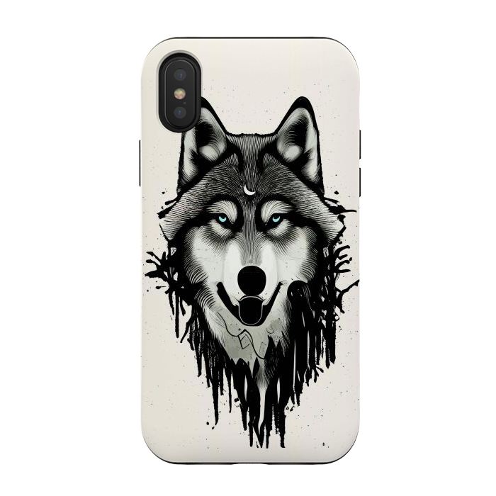 iPhone Xs / X StrongFit Wicked Soul, Werewolf Wolf Wild Animals Sketch, Wildlife Drawing Line Art, Wild Eclectic Dark Moon by Uma Prabhakar Gokhale