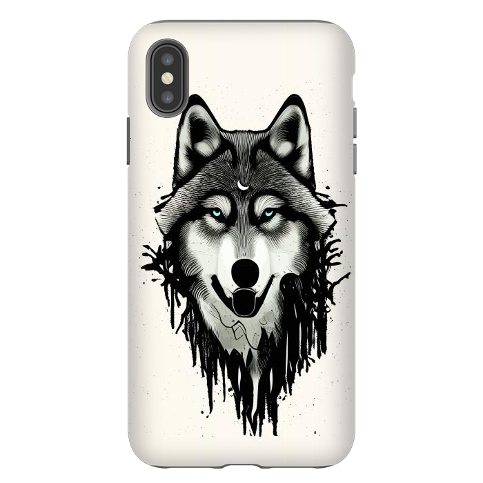 iPhone Xs Max StrongFit Wicked Soul, Werewolf Wolf Wild Animals Sketch, Wildlife Drawing Line Art, Wild Eclectic Dark Moon by Uma Prabhakar Gokhale