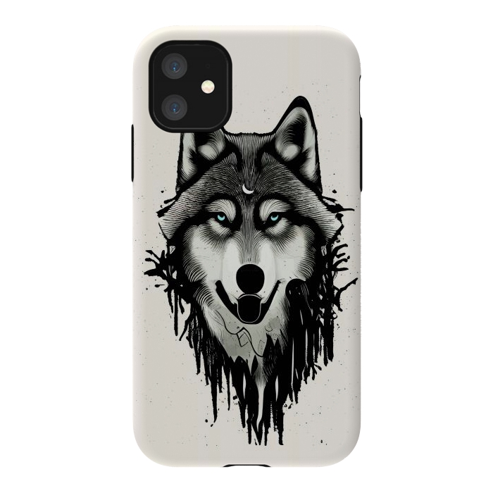iPhone 11 StrongFit Wicked Soul, Werewolf Wolf Wild Animals Sketch, Wildlife Drawing Line Art, Wild Eclectic Dark Moon by Uma Prabhakar Gokhale