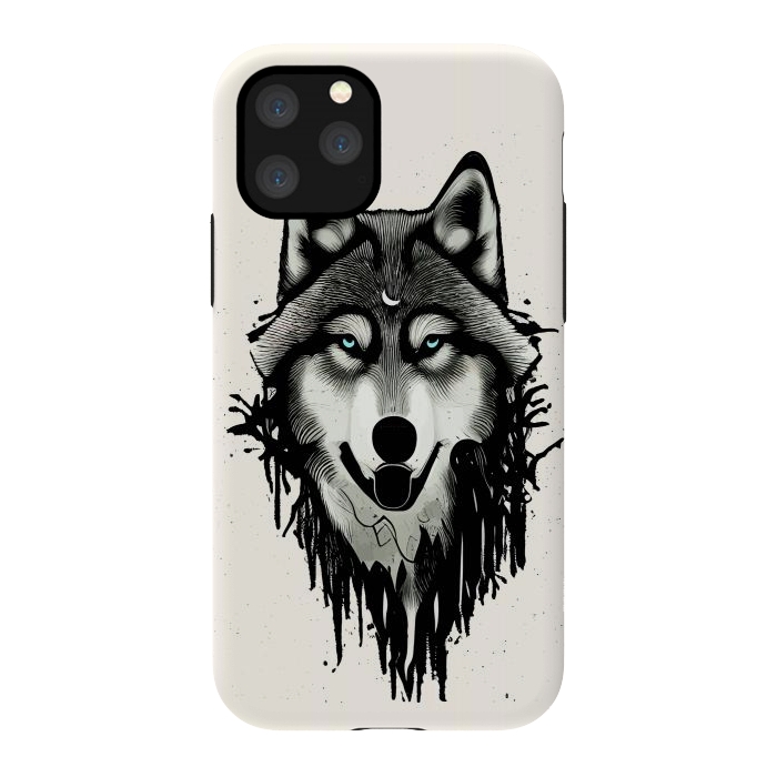iPhone 11 Pro StrongFit Wicked Soul, Werewolf Wolf Wild Animals Sketch, Wildlife Drawing Line Art, Wild Eclectic Dark Moon by Uma Prabhakar Gokhale
