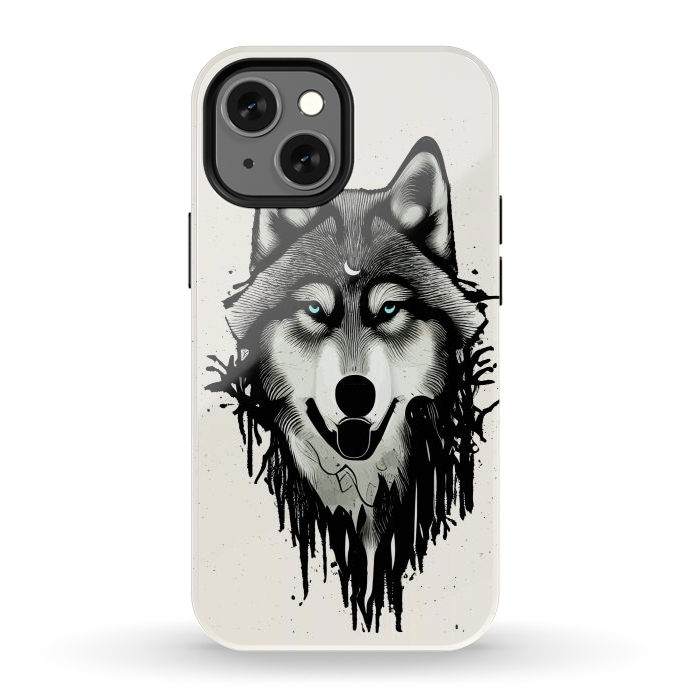 iPhone 12 mini StrongFit Wicked Soul, Werewolf Wolf Wild Animals Sketch, Wildlife Drawing Line Art, Wild Eclectic Dark Moon by Uma Prabhakar Gokhale