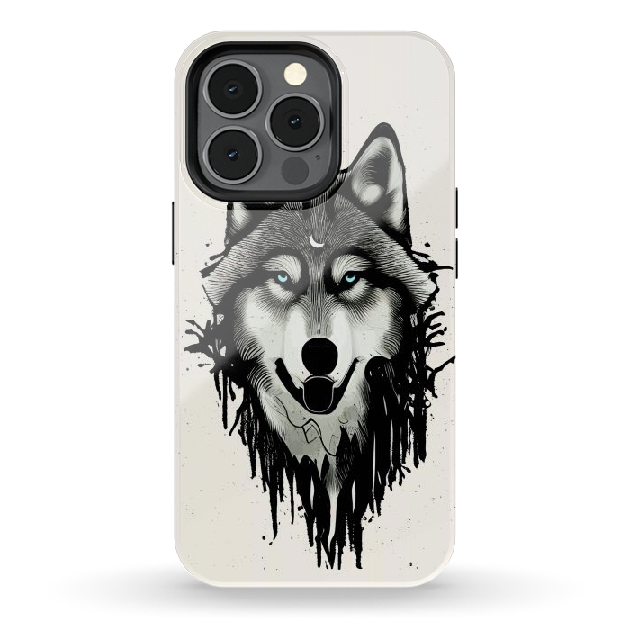 iPhone 13 pro StrongFit Wicked Soul, Werewolf Wolf Wild Animals Sketch, Wildlife Drawing Line Art, Wild Eclectic Dark Moon by Uma Prabhakar Gokhale