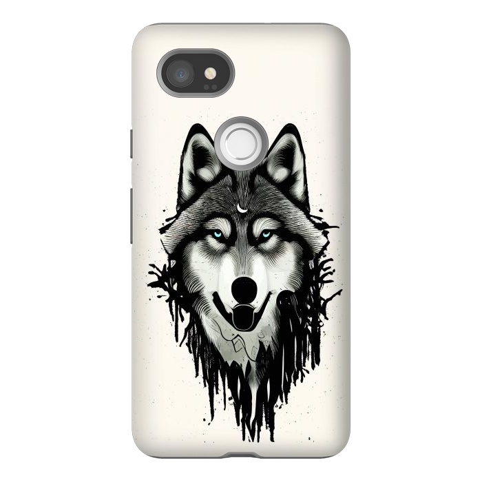 Pixel 2XL StrongFit Wicked Soul, Werewolf Wolf Wild Animals Sketch, Wildlife Drawing Line Art, Wild Eclectic Dark Moon by Uma Prabhakar Gokhale