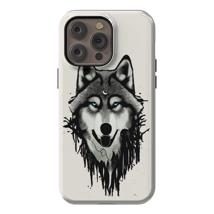 iPhone 14 Pro max StrongFit Wicked Soul, Werewolf Wolf Wild Animals Sketch, Wildlife Drawing Line Art, Wild Eclectic Dark Moon by Uma Prabhakar Gokhale