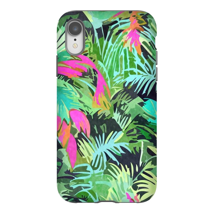iPhone Xr StrongFit Tropical Jungle, Botanical Nature Plants, Palm Forest Bohemian Watercolor, Modern Wild Painting by Uma Prabhakar Gokhale