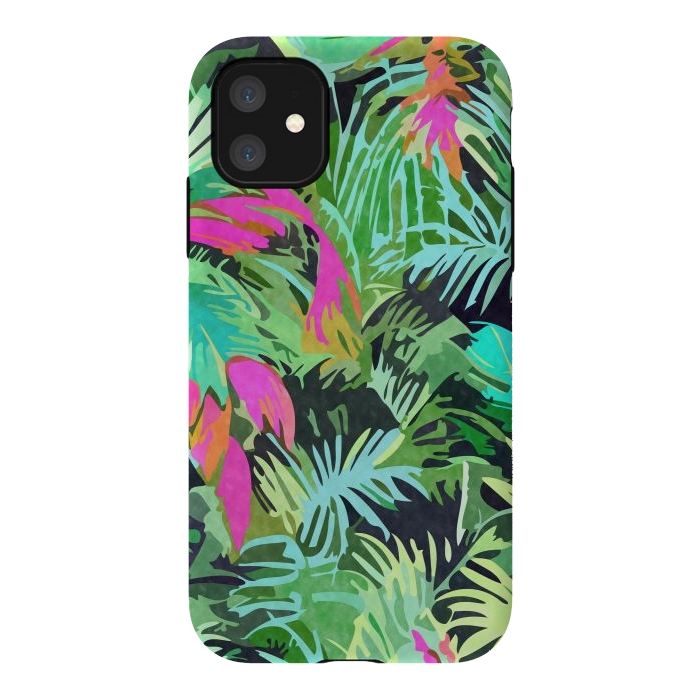iPhone 11 StrongFit Tropical Jungle, Botanical Nature Plants, Palm Forest Bohemian Watercolor, Modern Wild Painting by Uma Prabhakar Gokhale