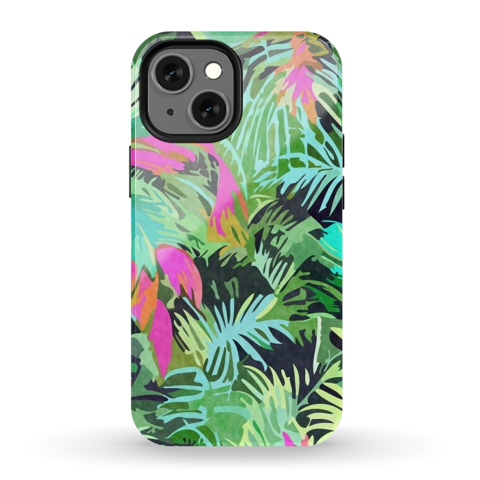 iPhone 12 mini StrongFit Tropical Jungle, Botanical Nature Plants, Palm Forest Bohemian Watercolor, Modern Wild Painting by Uma Prabhakar Gokhale