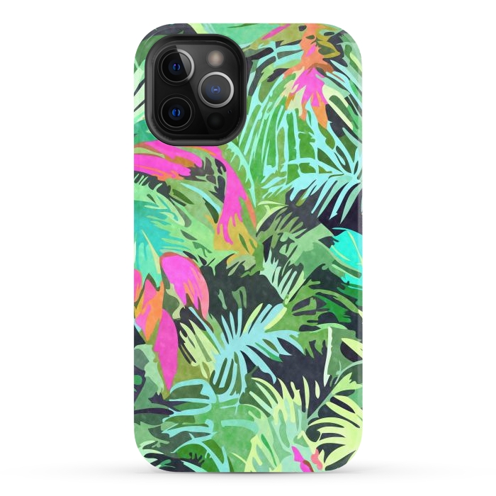 iPhone 12 Pro StrongFit Tropical Jungle, Botanical Nature Plants, Palm Forest Bohemian Watercolor, Modern Wild Painting by Uma Prabhakar Gokhale