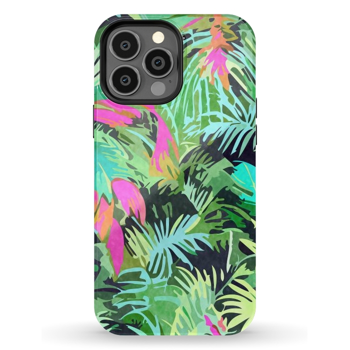 iPhone 13 Pro Max StrongFit Tropical Jungle, Botanical Nature Plants, Palm Forest Bohemian Watercolor, Modern Wild Painting by Uma Prabhakar Gokhale
